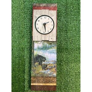 Rustic Wooden Wall Clock Bear Cub Lodge‎ Cabin Country Home Decor